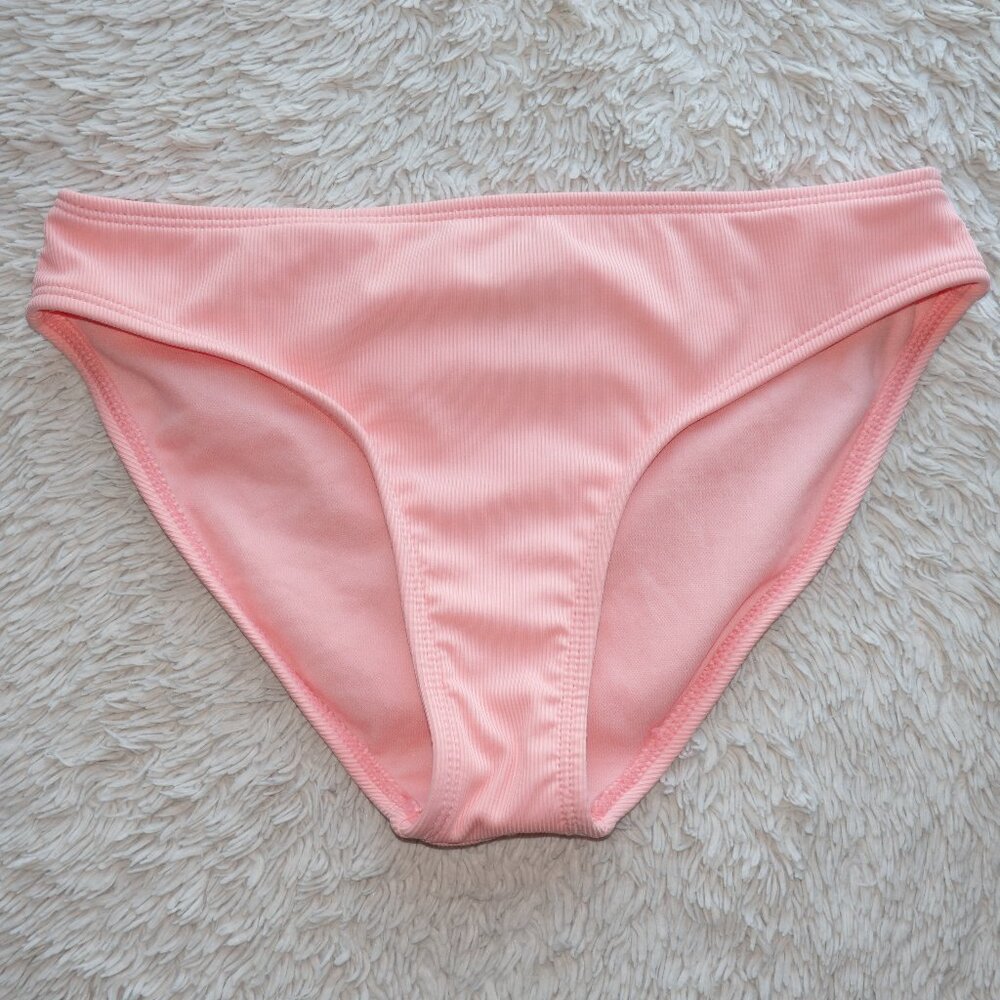 Women's Size XS Shade & Shore Peach Ribbed Low-Rise Hipster Bikini Bottom Swim